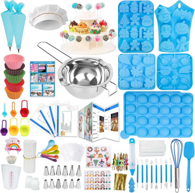 Ranchitel Cake Pop Maker Kit with Cake Pop Sticks Silicone Christmas Cake Pop Mold Cake Stand Chocolate Candy Melting Pot Lollipop Instructions Visual Recipe Cards Icing Piping Tips Cake Topper Baking Supplies - Image 1